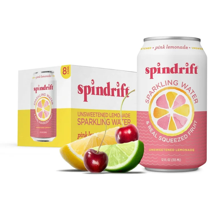 Spindrift Sparkling Water, Pink Lemonade, Made with Real Squeezed Fruit, 12 fl oz, No Sugar Added... | Walmart (US)