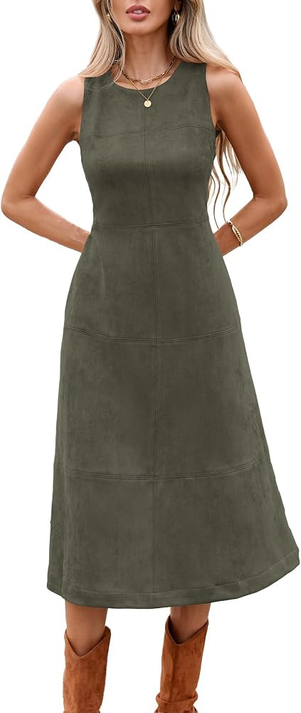 Faux Suede Dresses for Women Sleeveless Back Zipper Midi Sheath Dresses | Amazon (US)