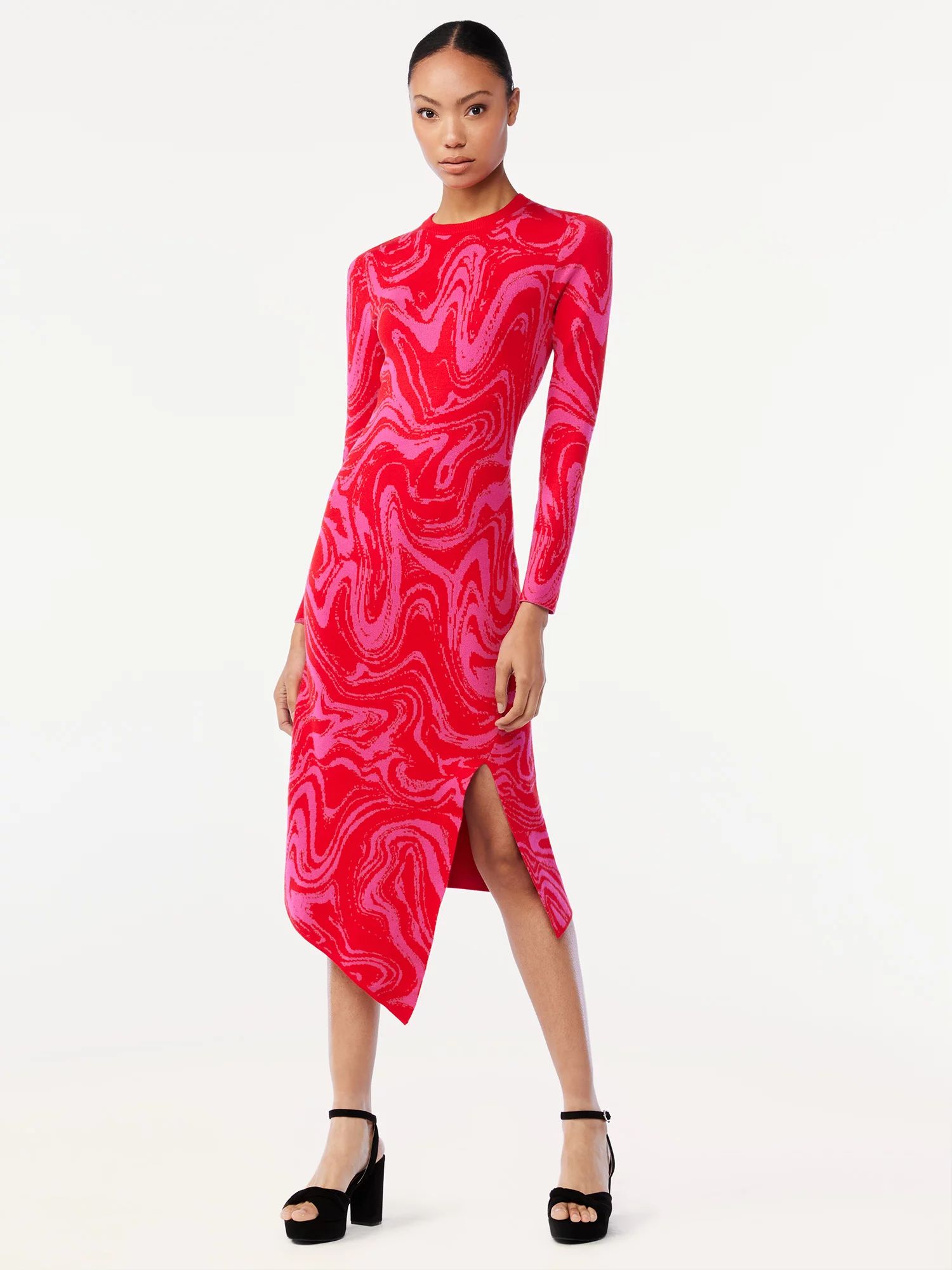 Scoop Women's Asymmetric Dress with Long Sleeves | Walmart (US)