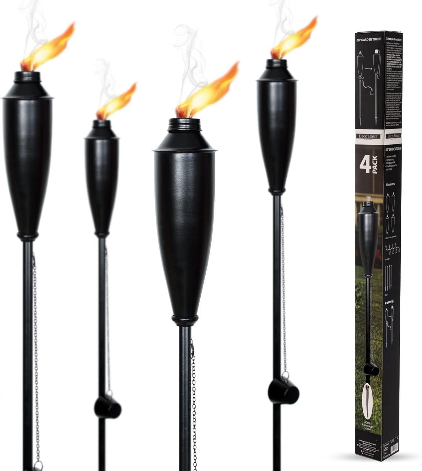 Garden Torches for Outside - Deco Home Pack of 4 Metal Garden Torches Citronella for Outdoor Ambi... | Amazon (US)