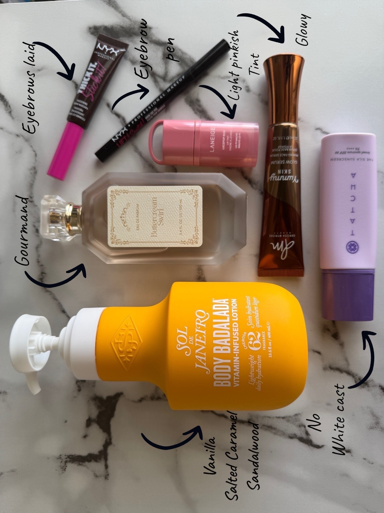 Skincare, body care, and make up products that I used today. A dupe for 7 Virtues perfume. Notes:  vanilla, cashmere musk, creamy sandalwood, and tonka bean

#LTKBeauty #LTKselfcare