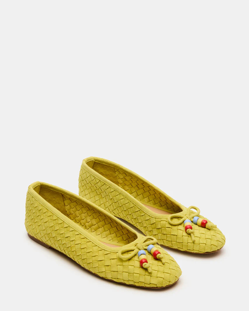 DIVY Lime Leather Woven Bow Ballet Round-Toe Women's Flat | Steve Madden (US)