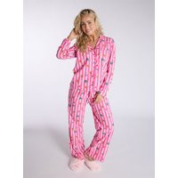 Boux Avenue Gingerbread stripe fleece pyjamas in a bag - Pink Mix - 14 | Boux Avenue (UK)