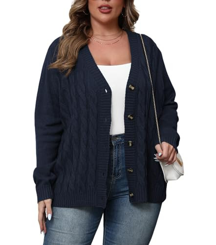 POSESHE Plus Size Women’s Open Front Cardigan Sweaters Casual Heavy Sweaters Oversized Cardigan Navy Blue XX-Large | Amazon (US)
