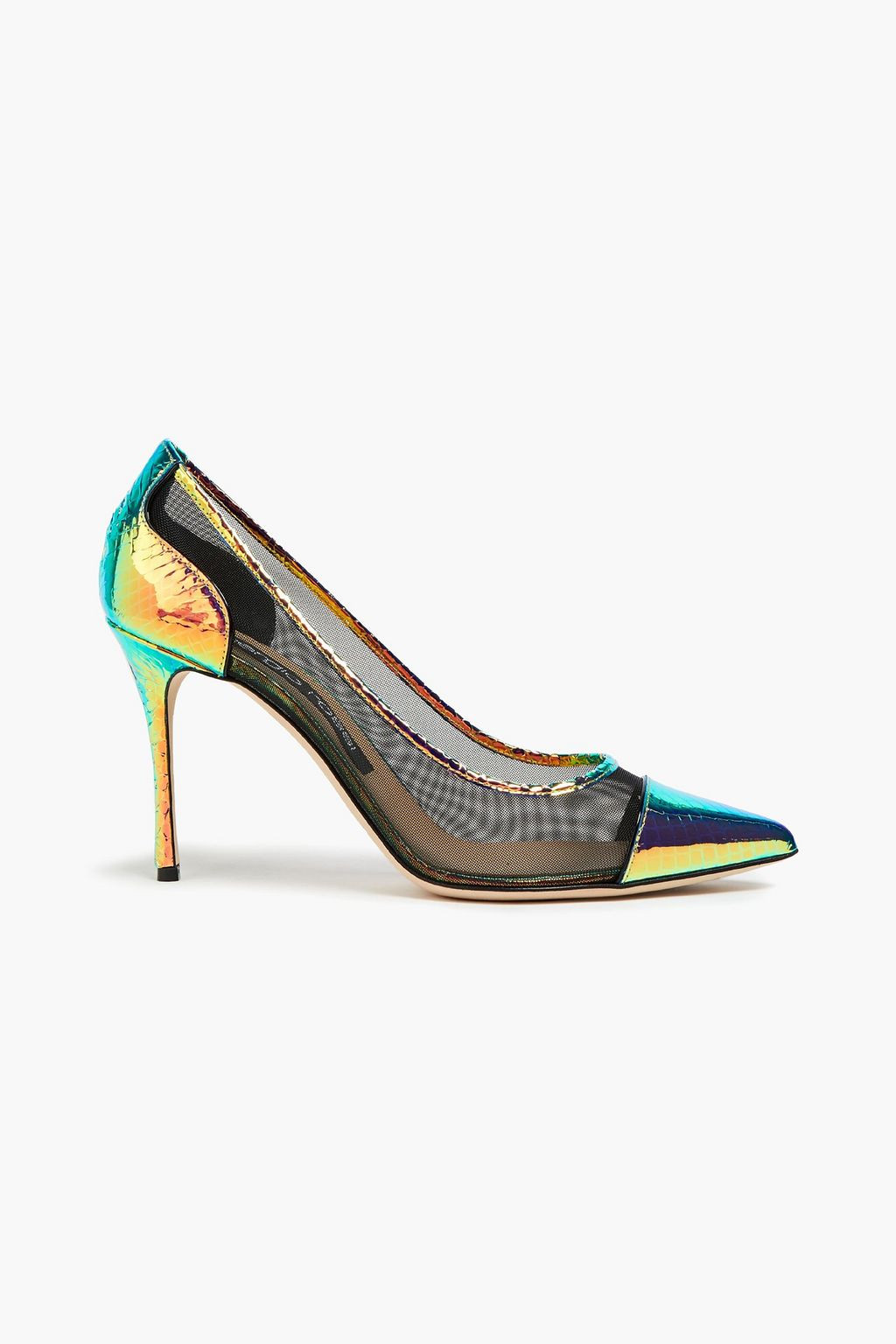Mesh and holographic snake-effect leather pumps | The Outnet (UK and Europe)