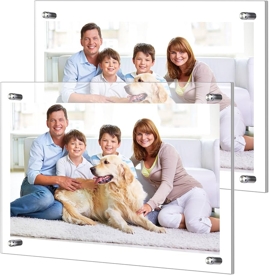 2 Pack Extra Large Frameless Floating Acrylic Frame Wall Mount Magnetic Acrylic Picture Frames wi... | Amazon (US)