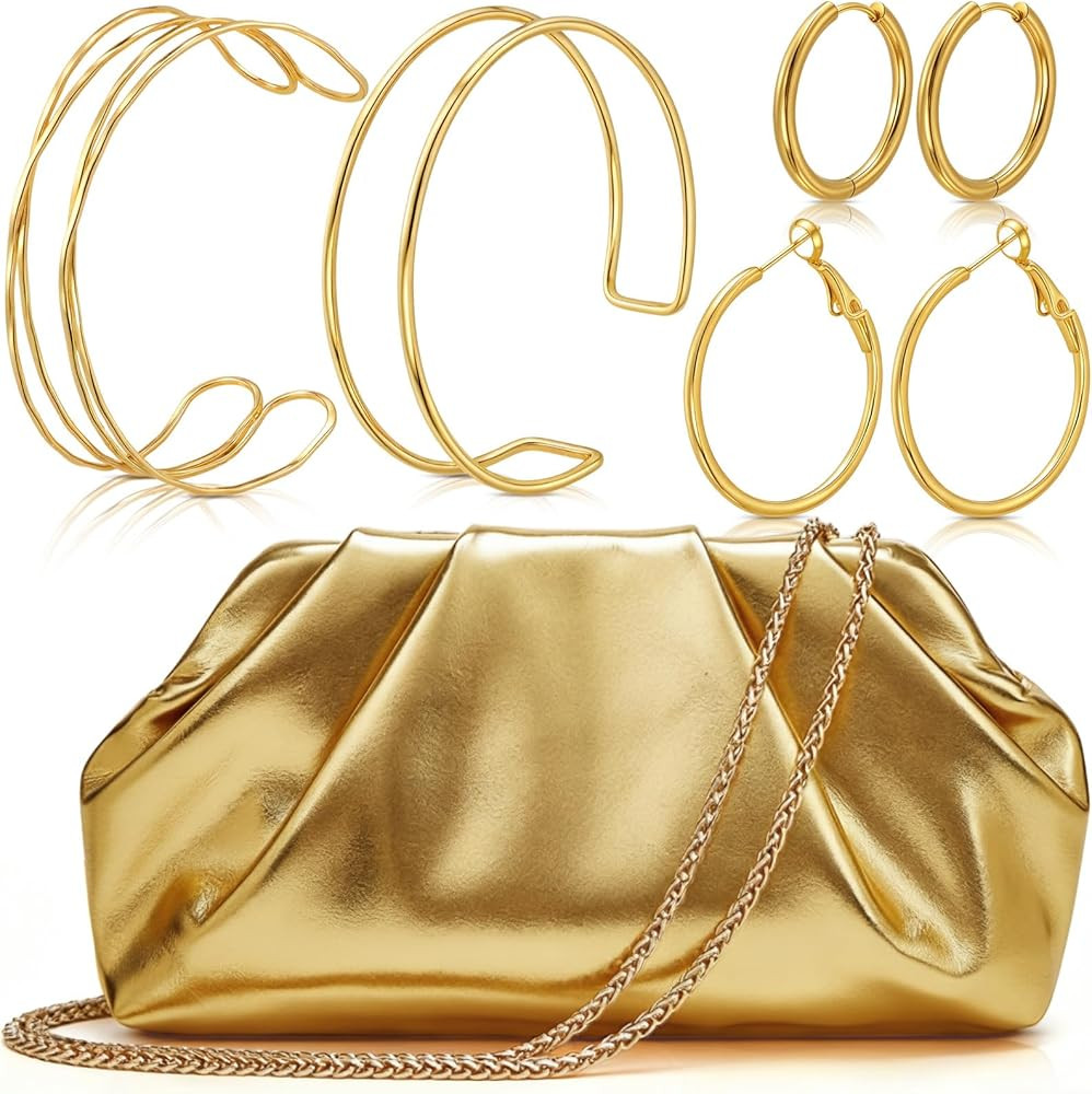 Misdary 5 Pcs Gold Clutch Purse Jewelry Set for Women Evening Handbag Jewelry Accessories Arm Cuf... | Amazon (US)