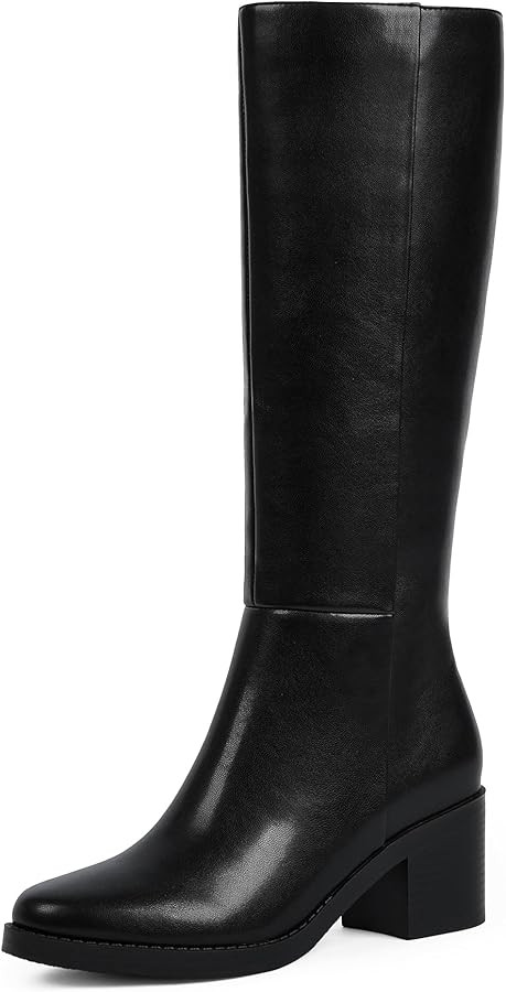 Easyfox Knee High Boots for Women 2.56" Chunky Heel Round Toe Side Zipper Fall Winter Dress Tall ... | Amazon (US)