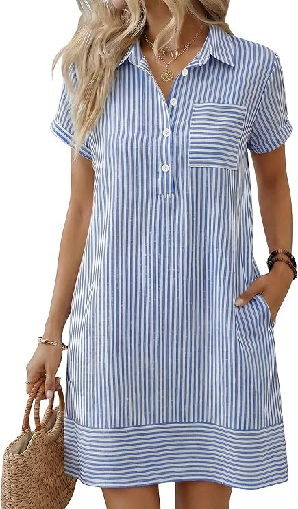 ANRABESS Womens Summer Shirt Dresses Casual Short Sleeve Button Tshirt Shift Short Polo Dress 202... | Amazon (US)