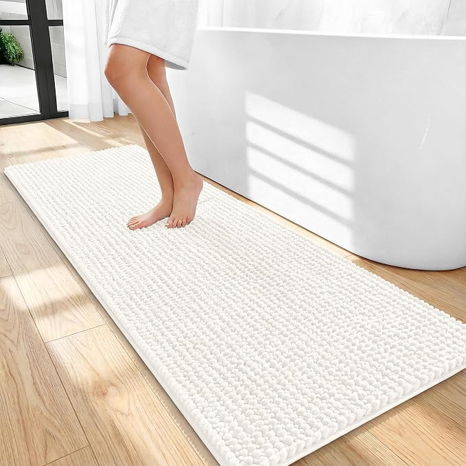 OLANLY Thick Chenille Bathroom Runner Rugs 47x20, Absorbent Bath Mat, Ivory | Amazon (US)