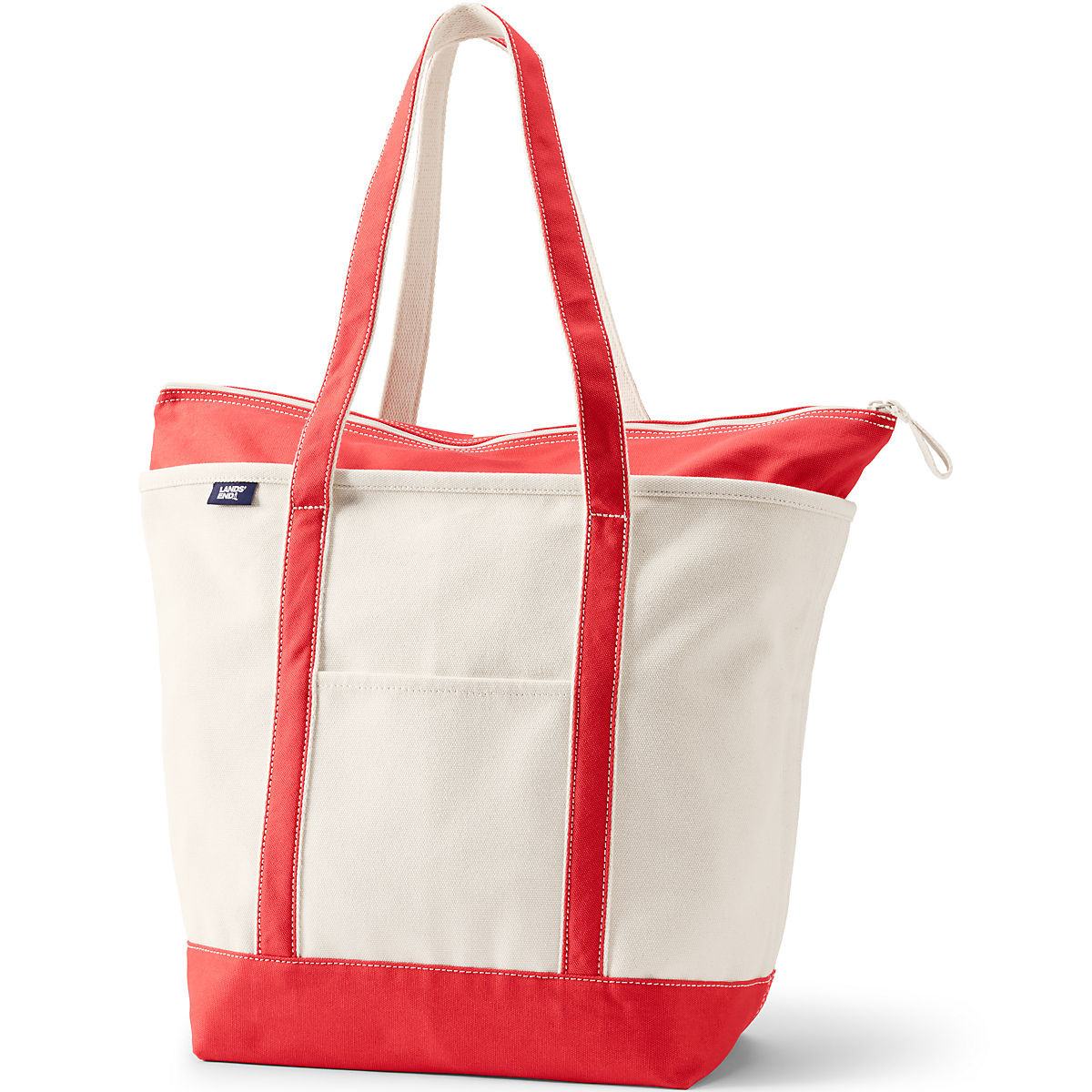 Large Natural 5 Pocket Zip Top Long Handle Canvas Tote Bag | Lands' End (US)