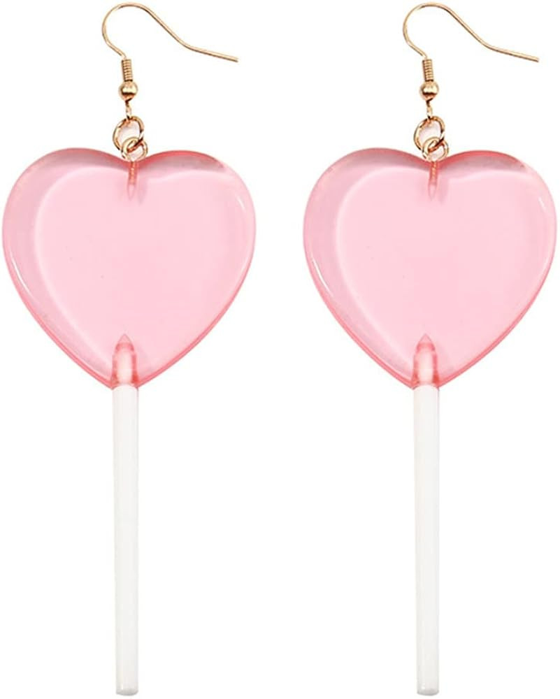 Sweet Cute Transparent Heart Candy Lollipop Earrings Funny Cartoon Heart-shaped Lollipop Drop Can... | Amazon (US)