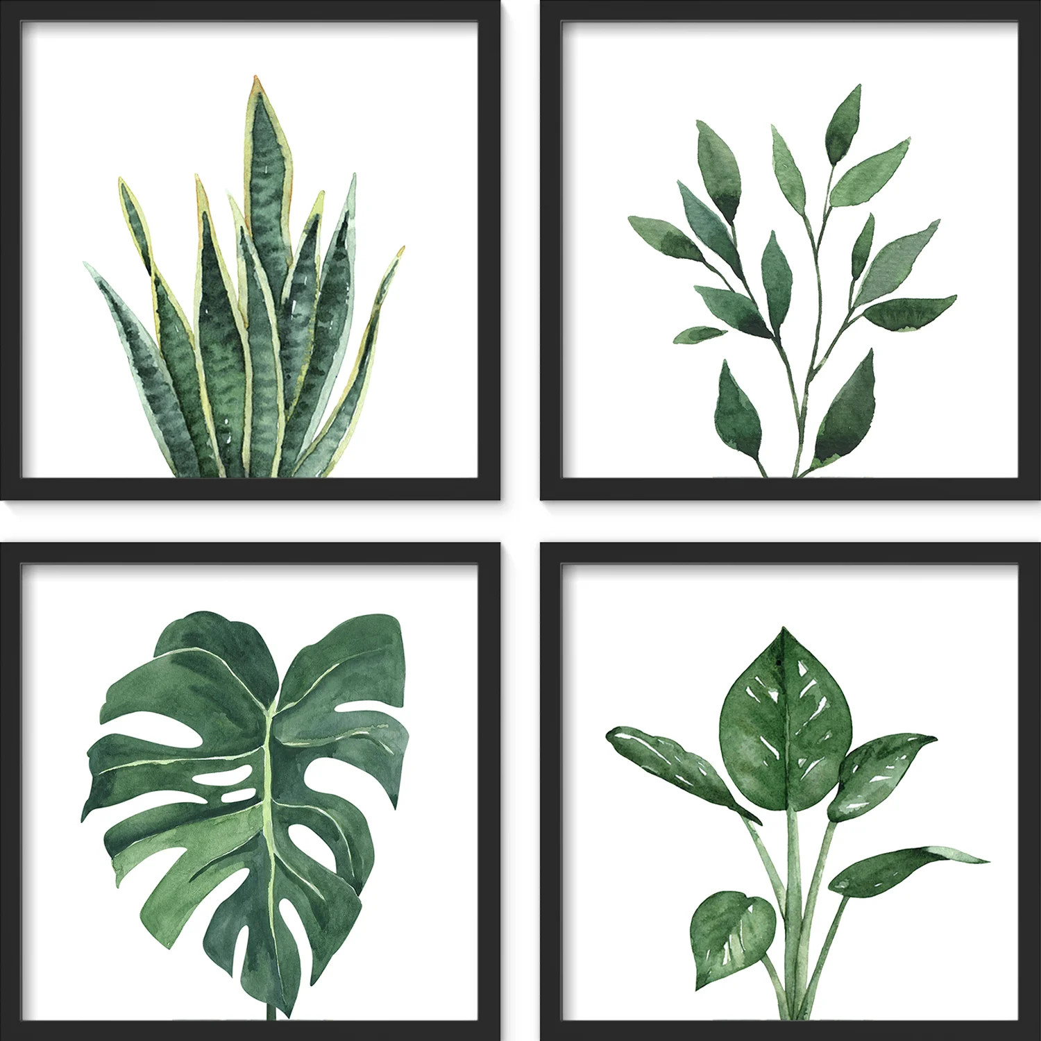 ArtbyHannah 10x10 inch Botanical Framed Wall Art Set with Watercolor Tropical Plants Art Prints, ... | Walmart (US)