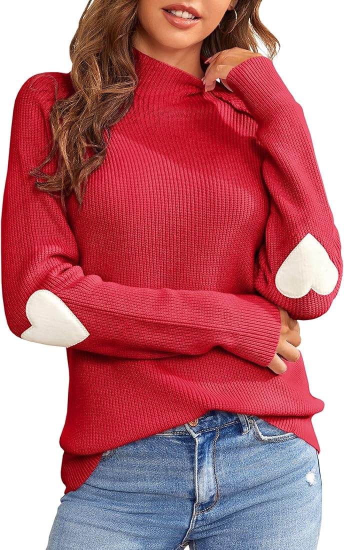 FERBIA Women Turtleneck Sweater Oversize Heart Slouchy Chunky Pullover Baggy Batwing Knit Cute Lo... | Amazon (US)