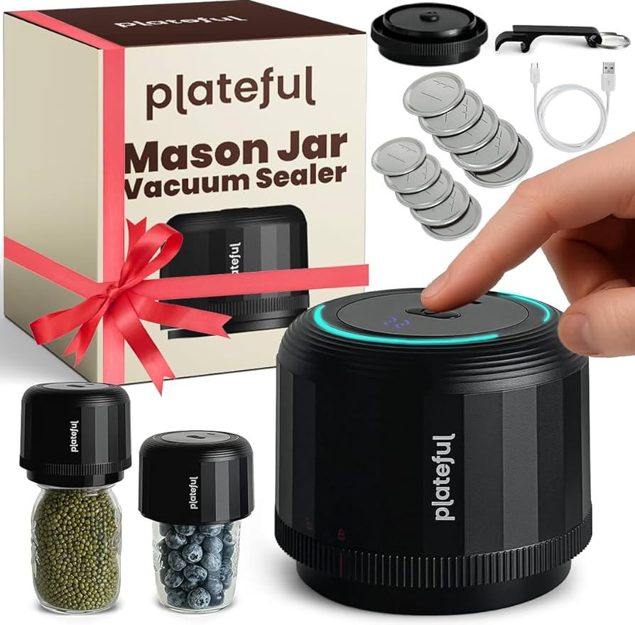 Plateful Electric Mason Jar Vacuum Sealer Kit (Lids Included) For Wide Mouth And Regular Mouth Ja... | Amazon (US)
