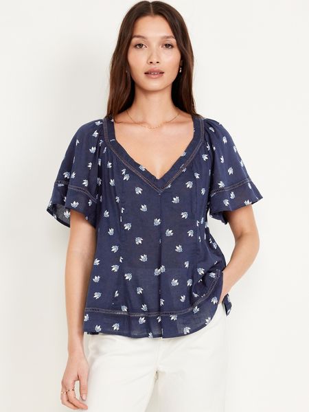 V-Neck Lace-Trim Top | Old Navy (US)