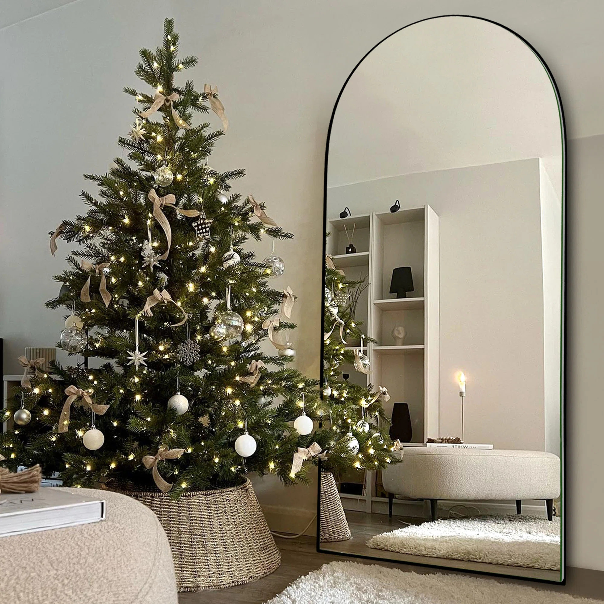 Leeron Oversized Arch Solid Wood Floor Mirror with Stand | Wayfair North America