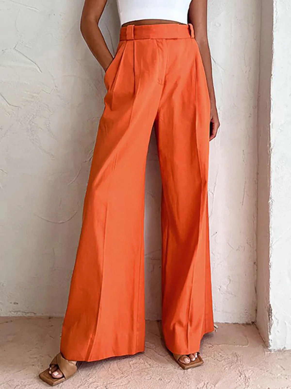 Relaxed Fit Vitamin C Linen Cotton Wide Leg Pants | Commense