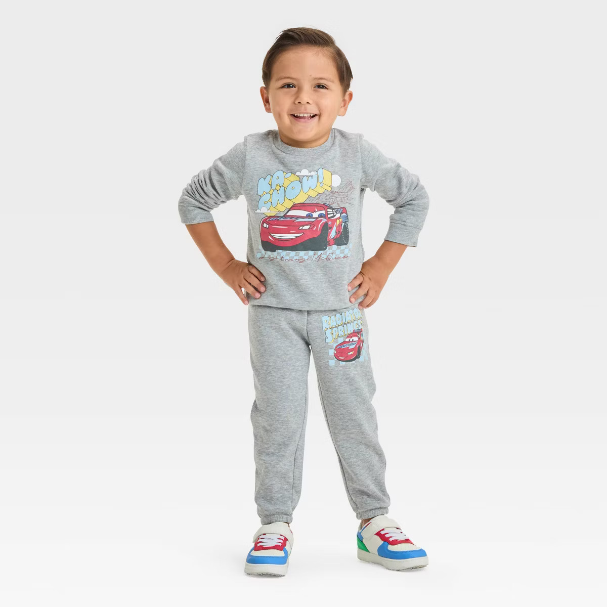 Toddler Boys' Disney Cars Lightning McQueen Racing Collection 2pc Top and Bottom Set - Gray | Target