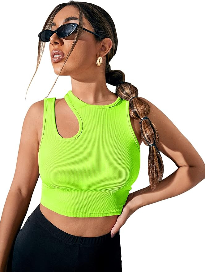 Verdusa Women's Cut Out Sleeveless Round Neck Slim Fitted Ribbed Tank Crop Top | Amazon (US)