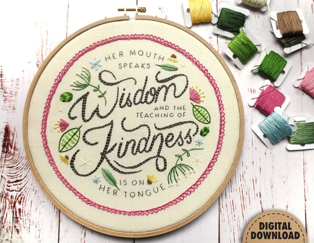 Proverbs 31, Embroidery Pattern, Kindness, Wisdom, Inspirational Quote, Shabby Chic, Mothers Day ... | Etsy (US)