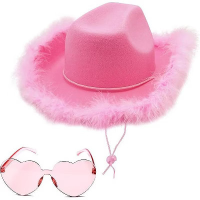 4E's Novelty Pink Cowgirl Hat with Feathers & Heart Sunglasses Set for Women & Girls Preppy Cowgirl Hat for Western Costume & Coastal Cowgirl Look | Target