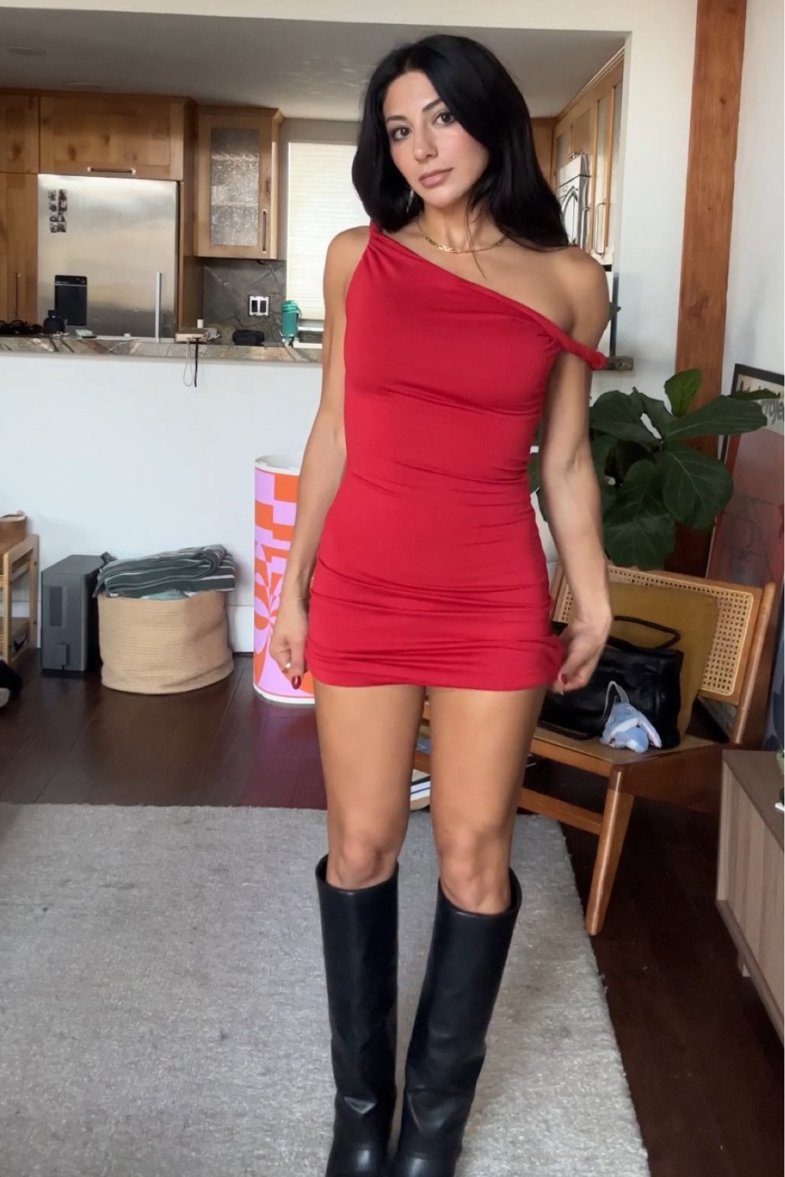 red dress + black boots 

#LTKstyletip #LTKshoecrush #LTKfindsunder100