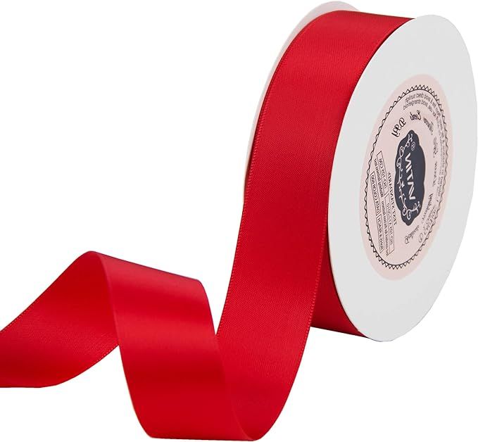 VATIN 1 inch Double Faced Polyester Satin Ribbon Hot Red -Continuous 25 Yard Spool, Perfect for W... | Amazon (US)