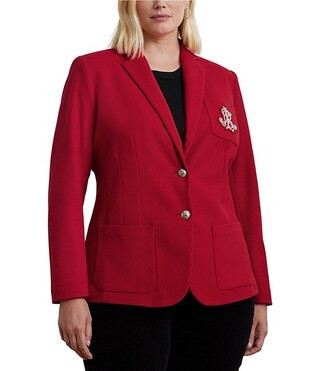 Lauren Ralph Lauren Plus Size Jacquard Notch Lapel Collar Long Sleeve Two-Button Front Blazer | D... | Dillard's