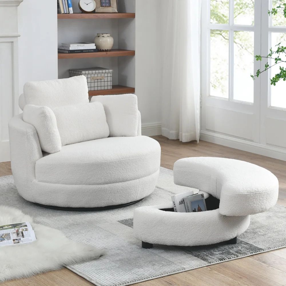 Swivel Barrel Chair, Oversized Swivel Chair with Moon Storage Ottoman Modern Upholstered Accent C... | Walmart (US)