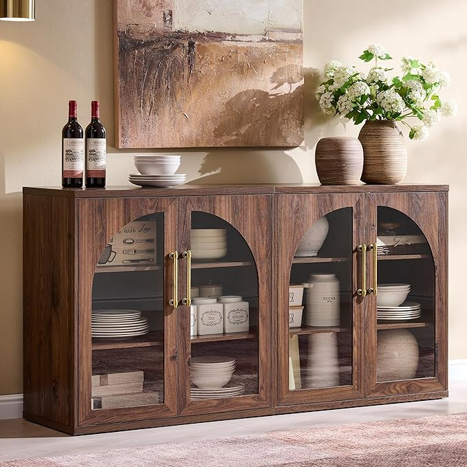 ACCOHOHO Glass Arched Door Sideboard Buffet Cabinet Set of 2, Accent Cabinet with Adjustable Shel... | Amazon (US)