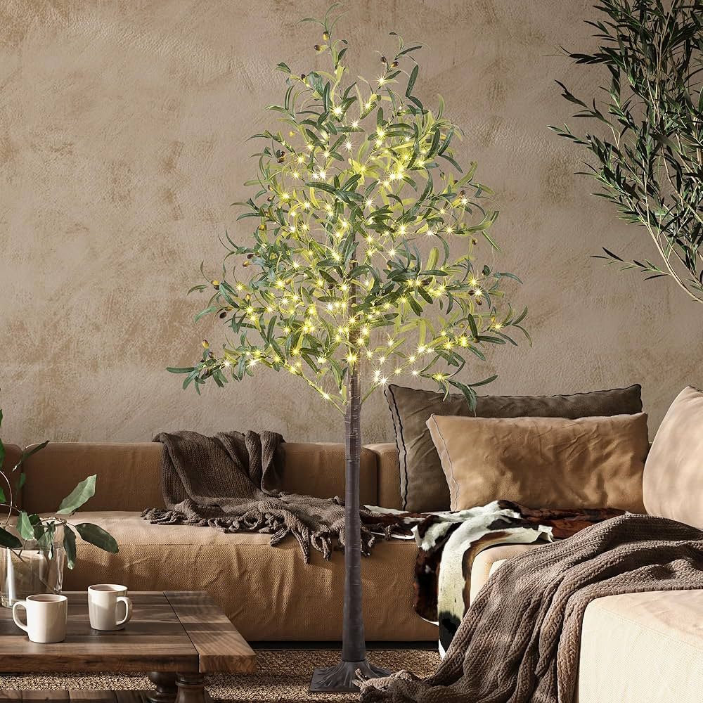 Lightshare Lighted Olive Tree with Fruit 6FT 200L Artificial Plant with Warm White Fairy Lights f... | Amazon (US)