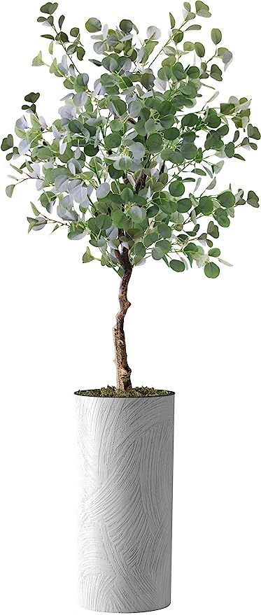 Artificial Tree in White Marble Effect Planter, Fake Eucalyptus Silk Tree for Indoor and Outdoor ... | Amazon (US)