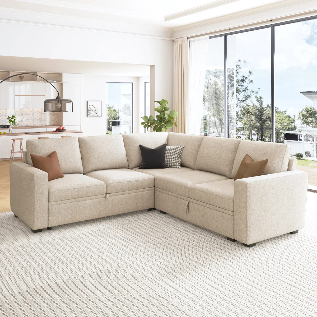 Niyona Modular Sleeper Sectional L Shaped Couch Sofa Bed With Storage Seat | Wayfair North America