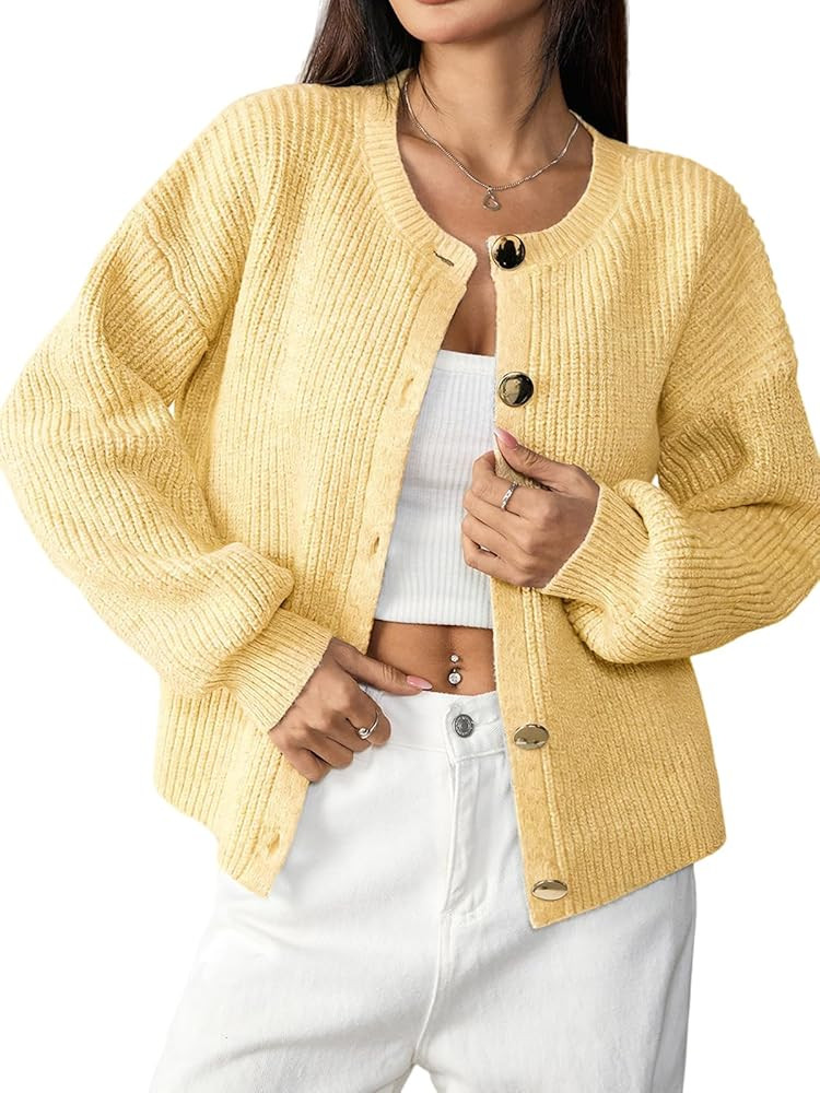 ATOFY Women's Cardigan Sweaters Fall Button Chunky Knit Cropped Sweater Long Sleeve Loose Fit Sof... | Amazon (US)