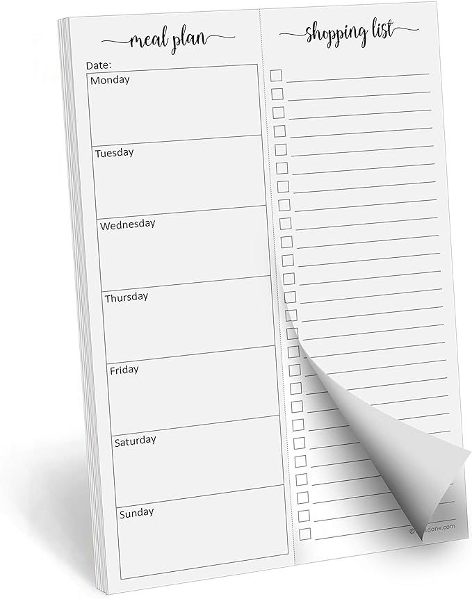 321Done Meal Planning Notepad - 50 Sheets (5.5" x 8.5") Perforated Weekly Meals Planner Shopping ... | Amazon (US)