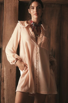 The Keira Long-Sleeve Velvet Mini Dress by Pilcro | Anthropologie (US)