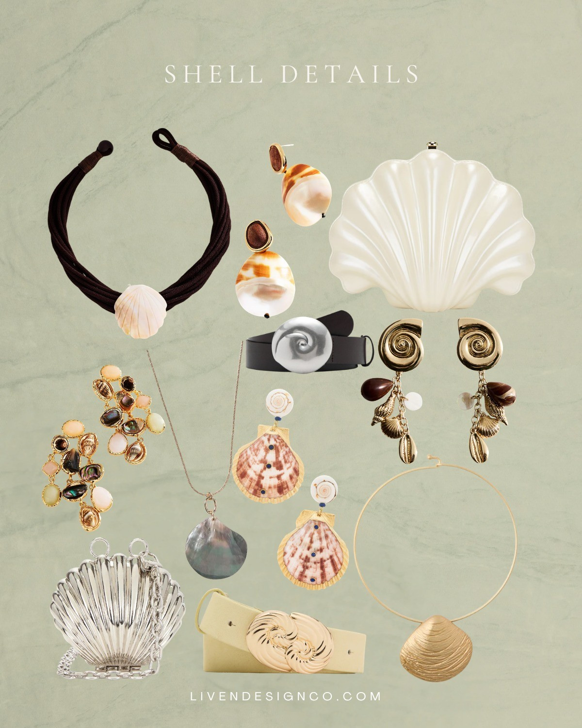 Shell details. Shell accessories. Summer accessories. Shell belt. Shell statement necklace. Shell clutch. 

#LTKSaleAlert #LTKSeasonal
