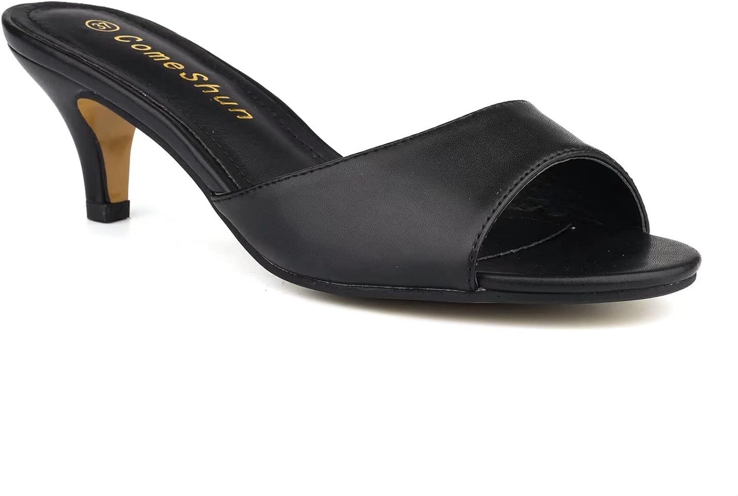 ComeShun Women Low Kitten Heel Mules Slip On Sandals Open Peep Toe Dress Pumps | Amazon (US)