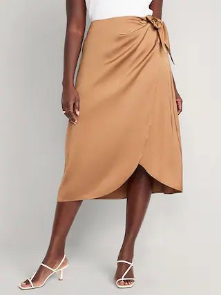 High-Waisted Satin Midi A-Line Wrap Skirt for Women | Old Navy (US)