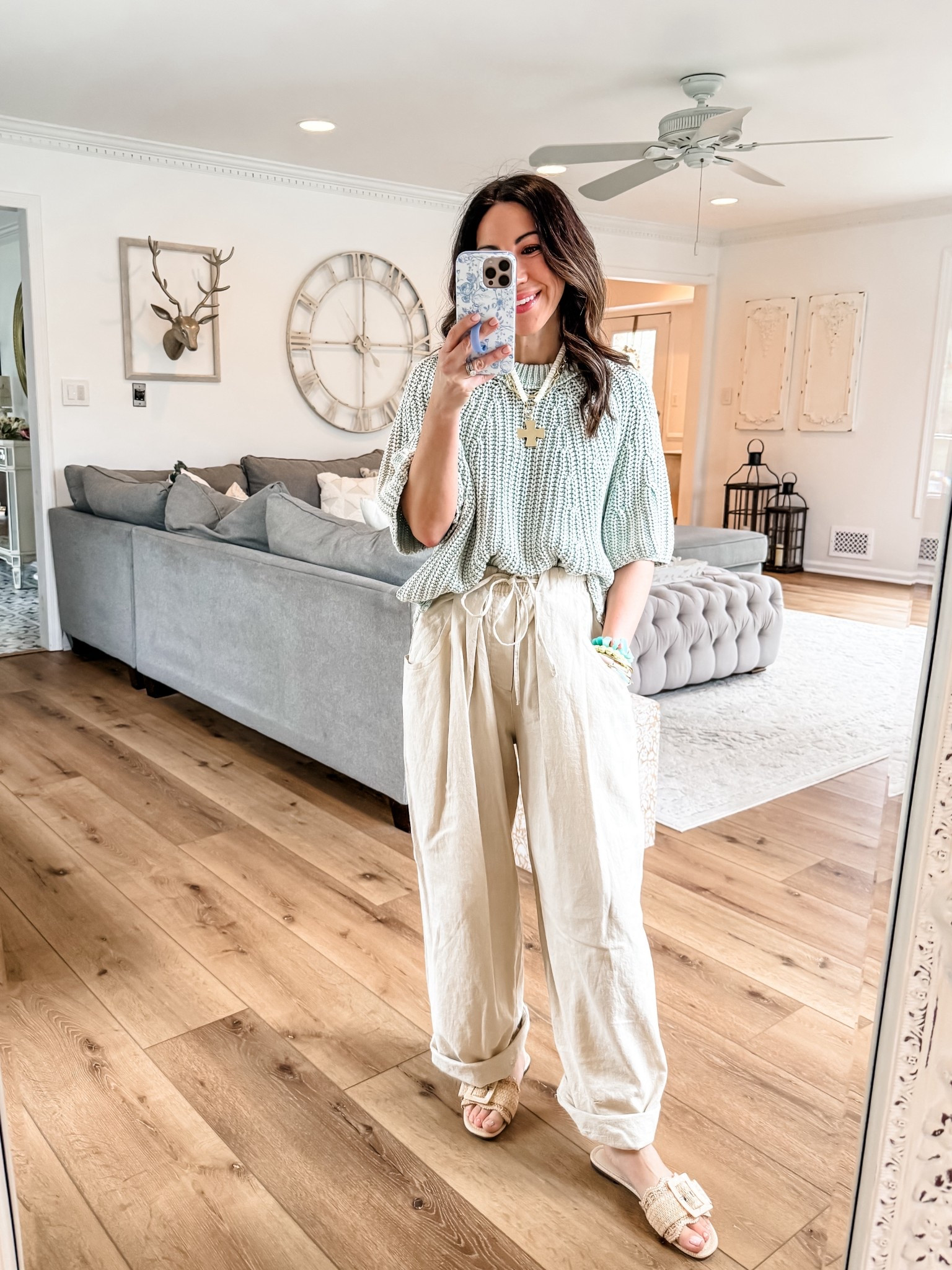 Xs linen pants. Small sweater. Sandals TTS. Jewelry code HOUSEOFLEO20

#LTKPetite #LTKSaleAlert #LTKOver40