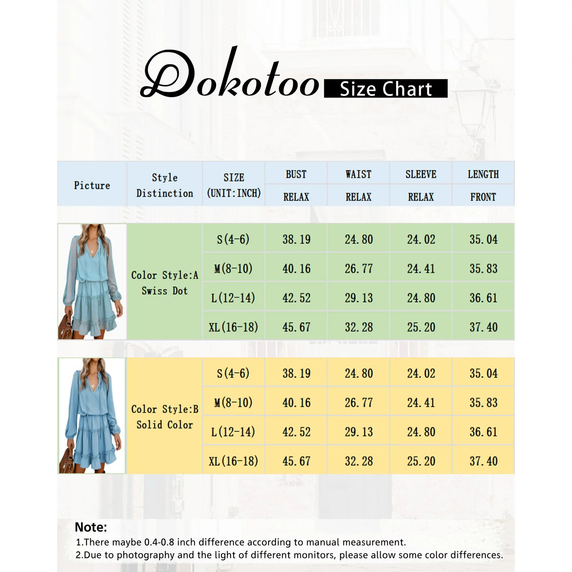 Dokotoo Women's Green Cute Dresses Solid Color Chiffon V-Neck Long Sleeve Casual Mini Dress, US 1... | Walmart (US)
