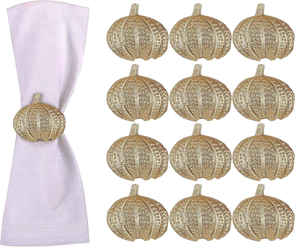Gold Lightweight Metal Napkin Rings Set of 12 - Pumpkin Elegant Napkin Holders Modern Serviette B... | Amazon (US)