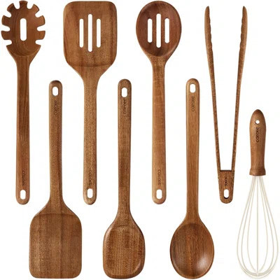 Wooden Kitchen Utensils Set Acacia Wood 8Pcs Cooking Utensil Set For Nonstick Cookware Long-Lasting Wooden Spoons For Cooking Spatula Turner | Wayfair North America