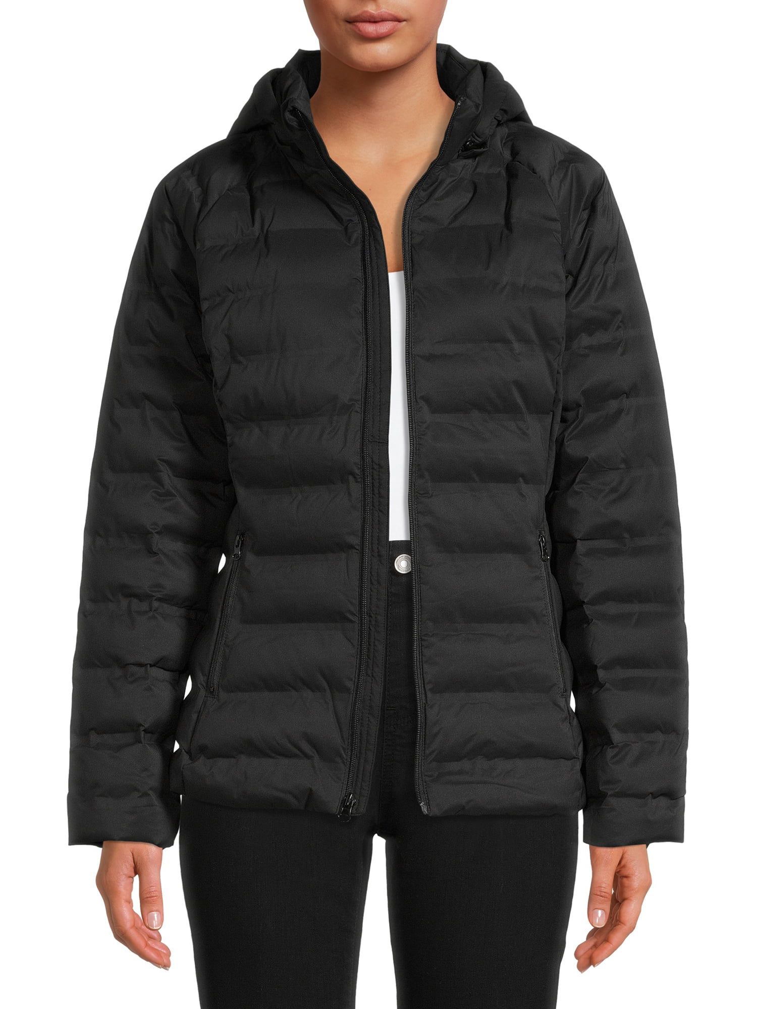 Time and Tru Women's Packable Stretch Zip Up Puffer Jacket | Walmart (US)