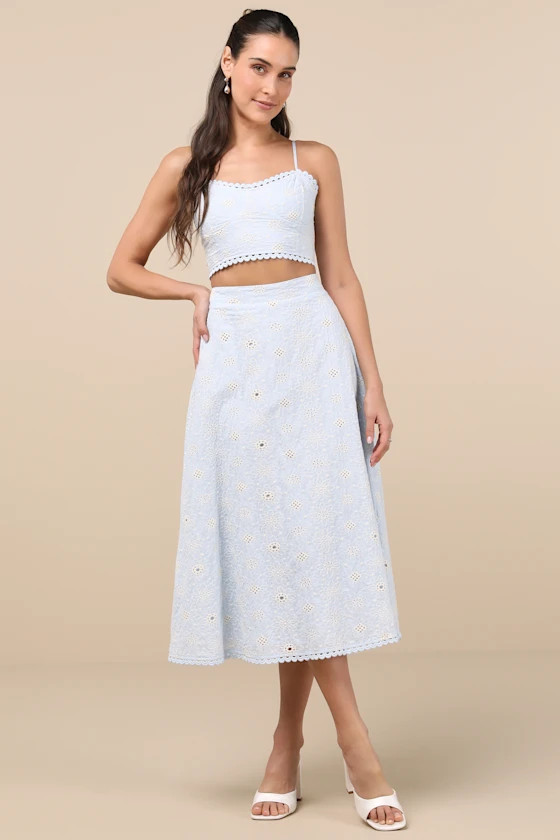 Sweet At Heart Blue Floral Embroidered Two-Piece Midi Dress | Lulus