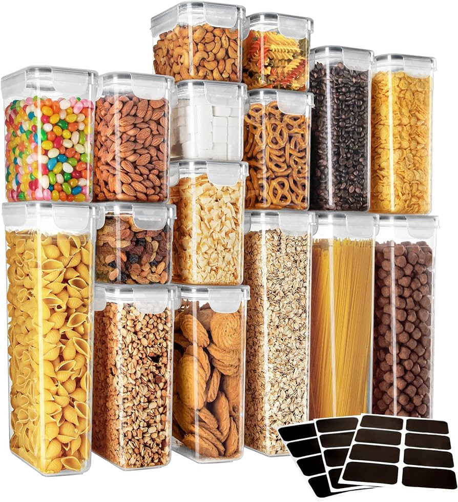 MR.SIGA 16 Pack Airtight Food Storage Container Set, BPA Free Kitchen Pantry Organization, Kitche... | Amazon (US)
