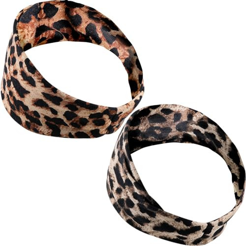 Yatinkim Leopard Headband for Women Cheetah Print Headband Turban Boho Animal Print Head Band 2pcs Twist Knotted Elastic Non Slip Hair Bands Wraps Girls Yoga Workout Sport | Amazon (US)