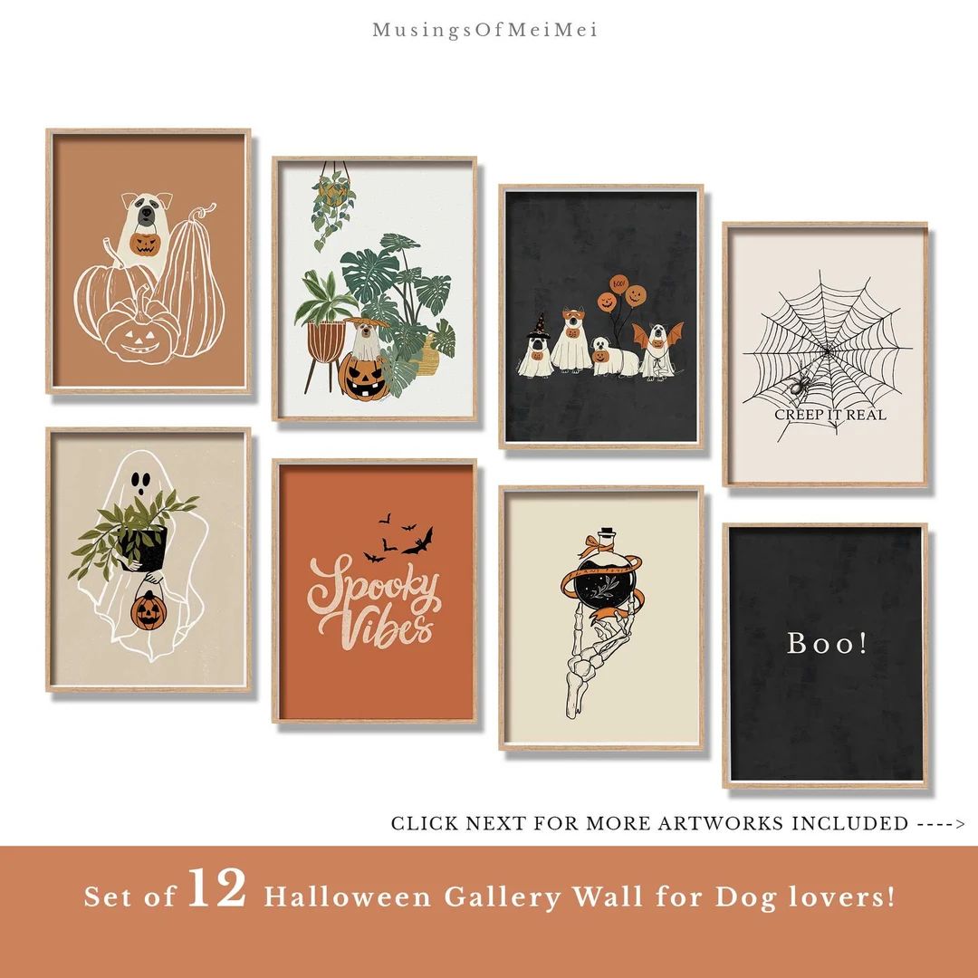 Halloween Dog Lover Gallery Wall Art, Set of 12, Printable Spooky Decor, Halloween Printable Art,... | Etsy (US)