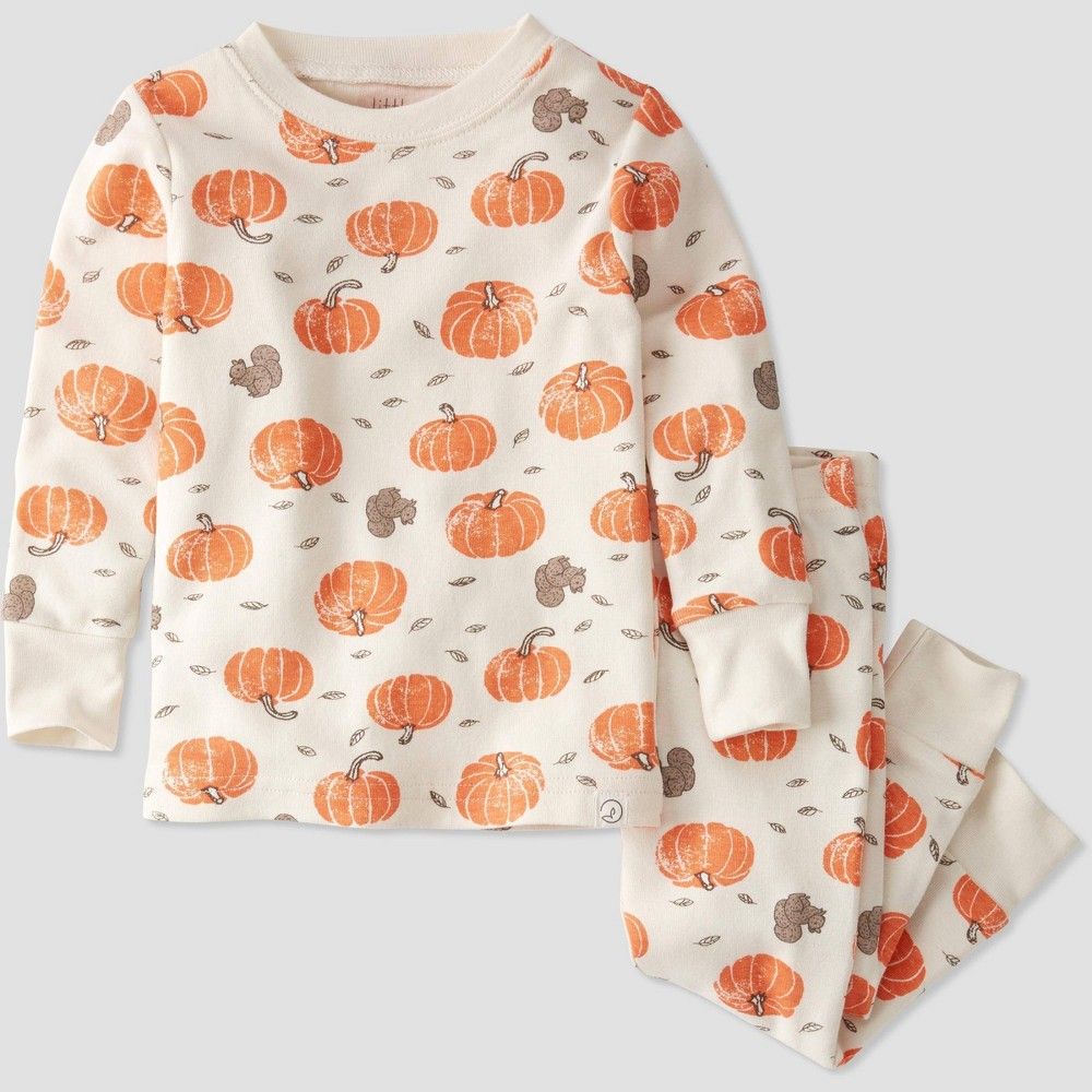 Toddler 2pc Pumpkin Organic Cotton Pajama Set - little planet by carter's Orange/White 12M | Target